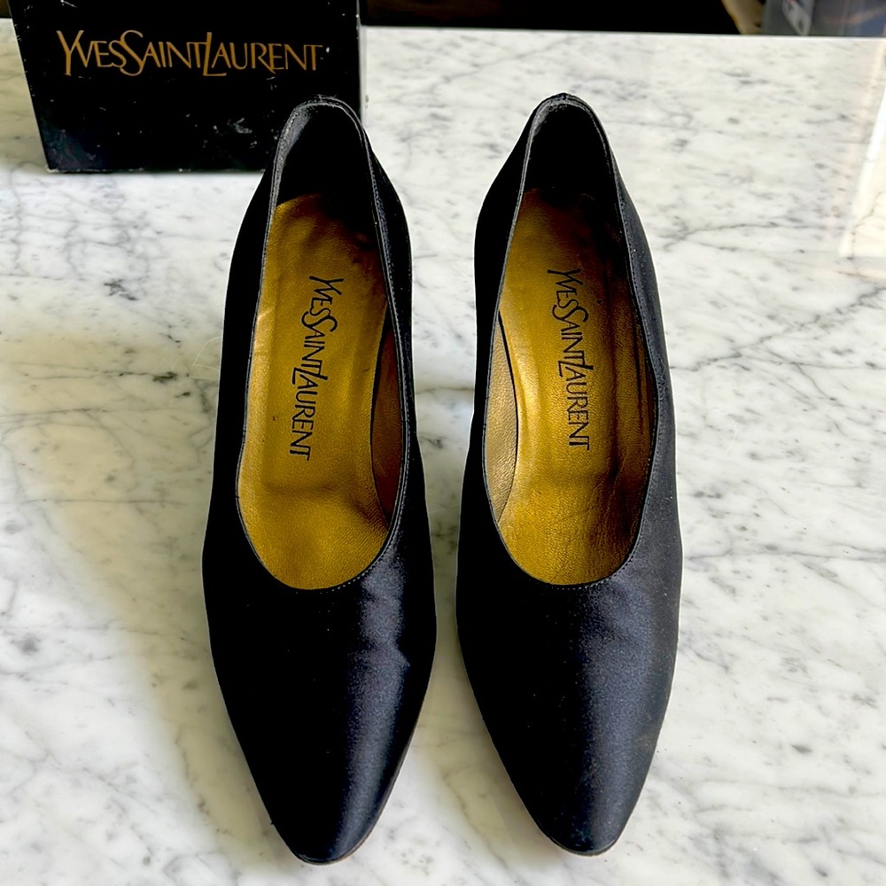Yves Saint Laurent black satin heels size 6.5 M